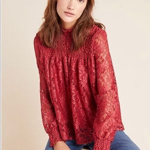 Anthropologie Audrey Smocked High Neck Top Medium